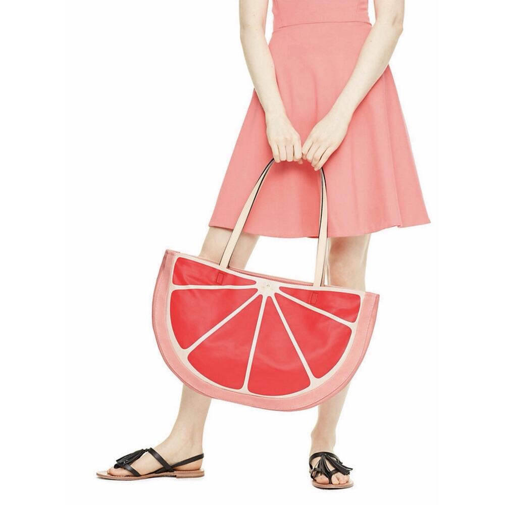 RARE Kate Spade Flights of Fancy Grapefruit Tote Gym Beach Purse Shopper Canvas
